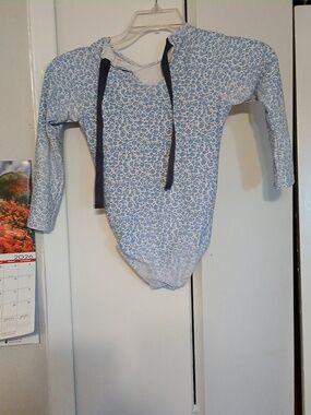Girls' Light Blue Floral Long-Sleeve Camisole Leotard